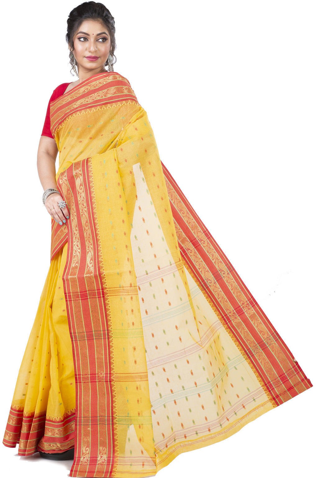 Beige Pure Cotton Alpona Tant Saree (193)